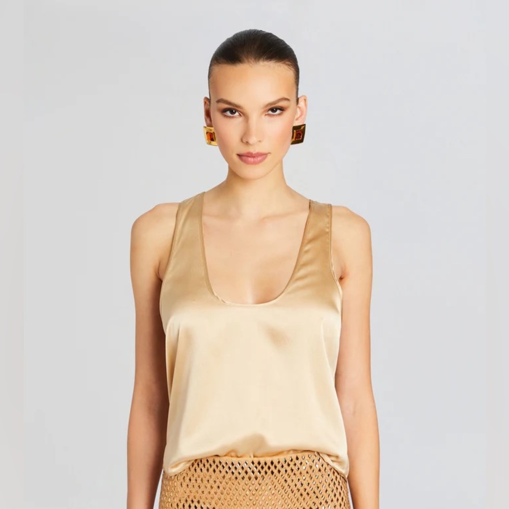 Retrofete Gold Satin Scoop Neck Tank Top